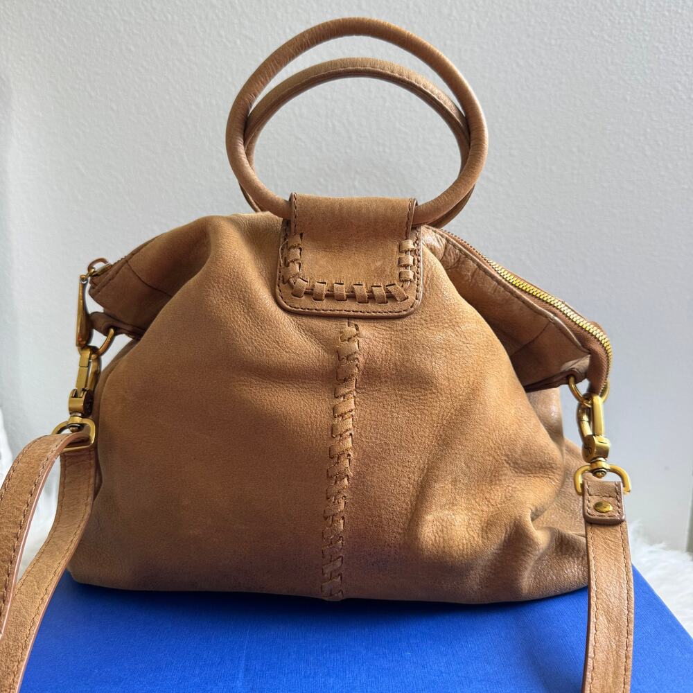 HOBO Sheila Medium Leather Satchel Whipstitch Bag Tan - Picture 2 of 12